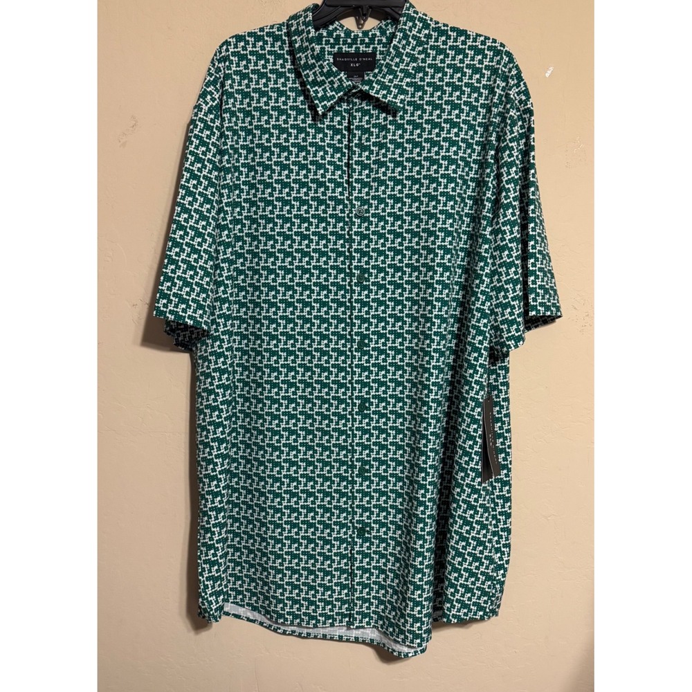Shaquille O'Neal XLG‎ Shirt Men 2XLT Green Geometric Quick-Dri Woven NEW